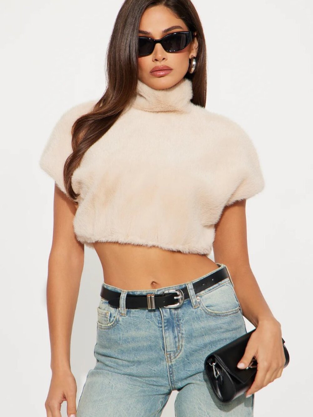 NWT Fashion Nova Fluff It Up Faux Fur Cropped Turtleneck Top